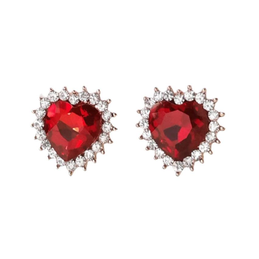 Red Heart Clip On Earrings