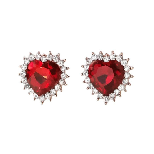 Red Heart Clip On Earrings