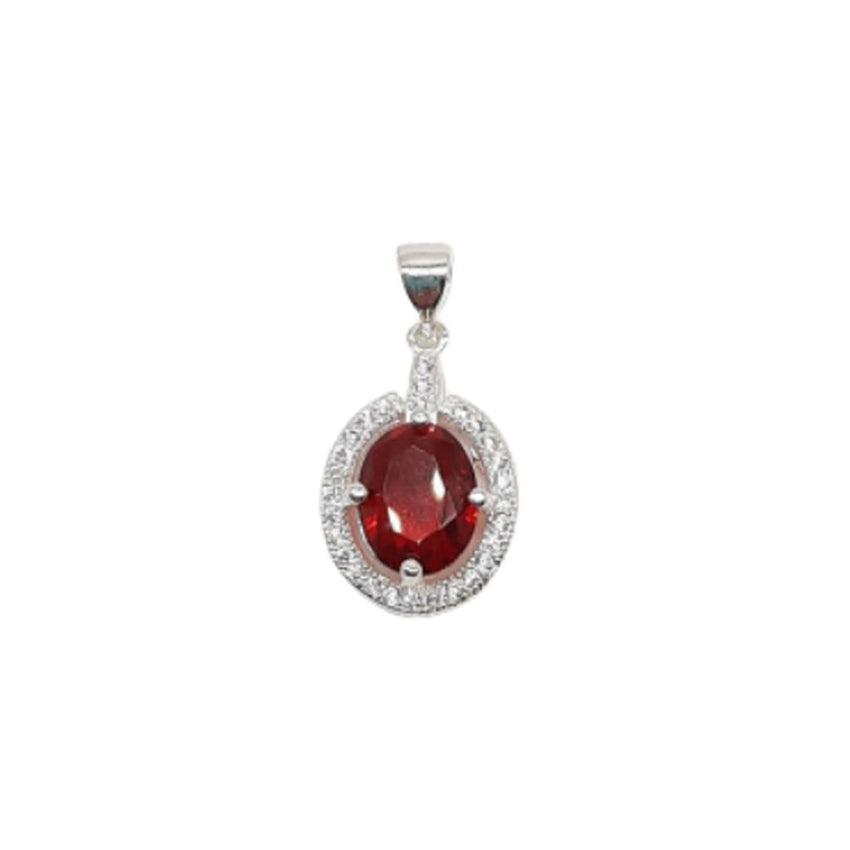 Red Oval Centre Stone Pendant With White Crystal Edge Stones
