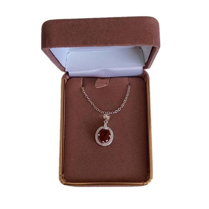 Red Oval Centre Stone Pendant With White Crystal Edge Stones