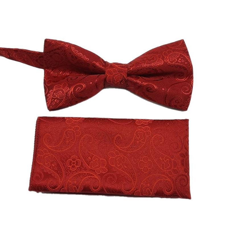 Red Paisley Hanky And Bow Tie Set