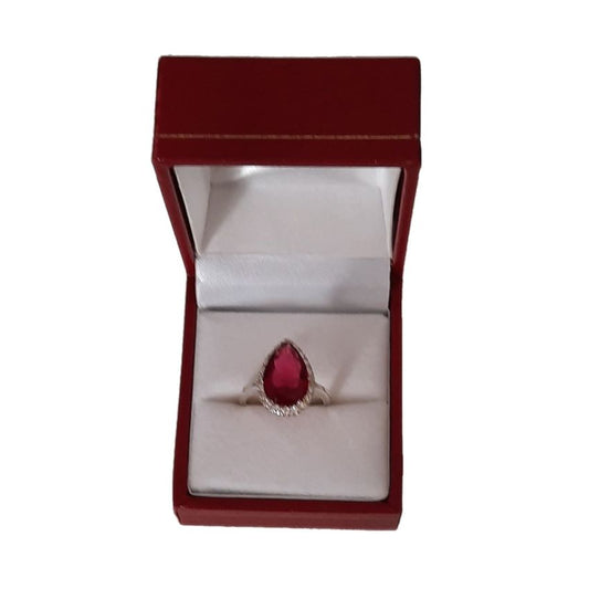 Red Pear Stone Silver Ring