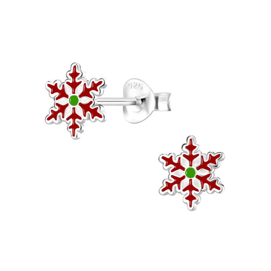 Red Snowflake Sterling Silver Earrings