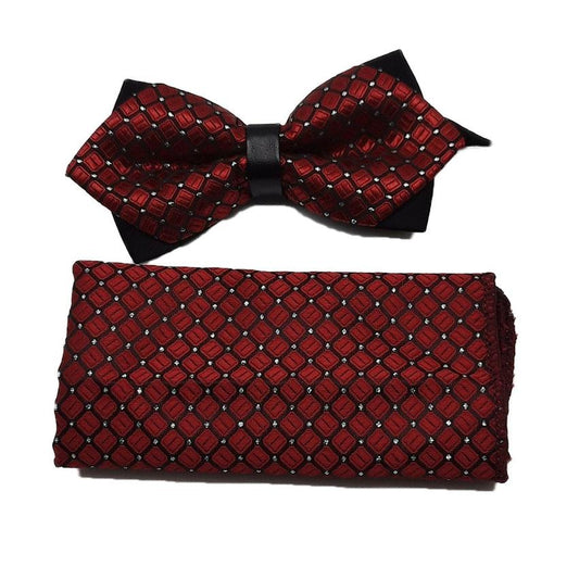 Red With Black And Silver Bow Tie Set