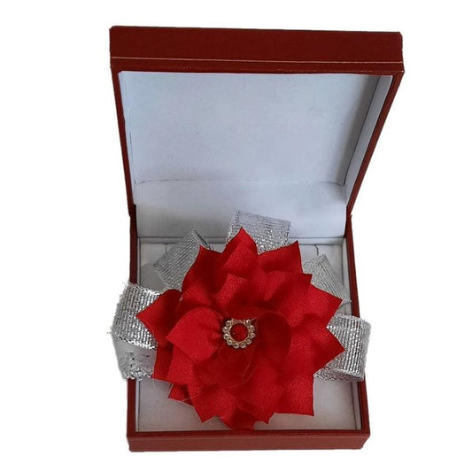 Red With Silver Ribbon Flower Wrist Corsage
