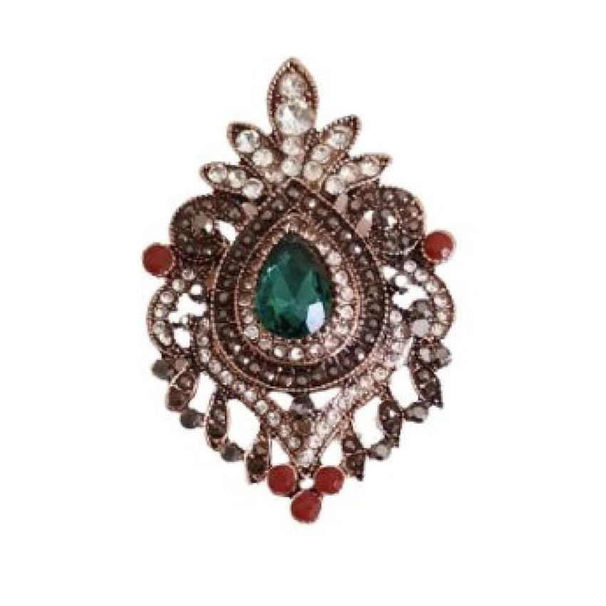 Red And Green Stone Set Gilt Brooch