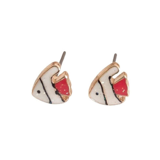 Red And White Angel Fish Hypoallergenic Earrings