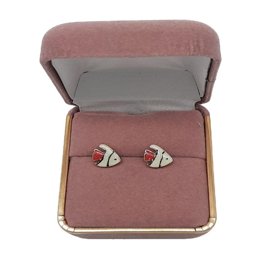 Red And White Angel Fish Hypoallergenic Earrings