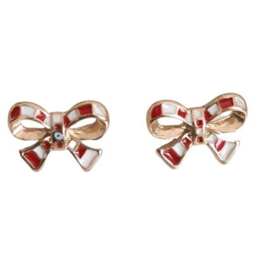 Red And White Enamel Bow Fashion Earrings
