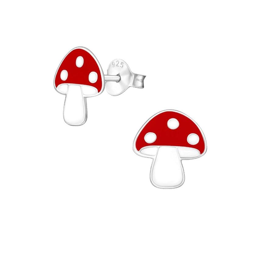 Red And White Toadstool Girls Stud Earrings