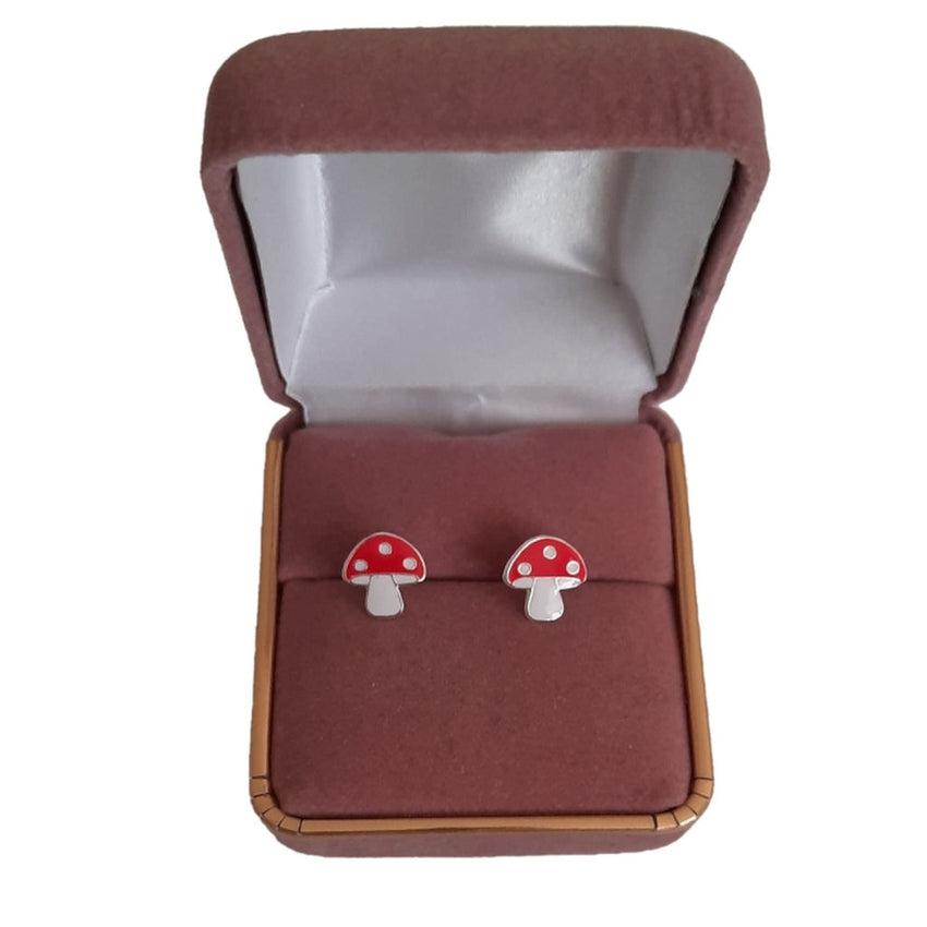 Red And White Toadstool Girls Stud Earrings