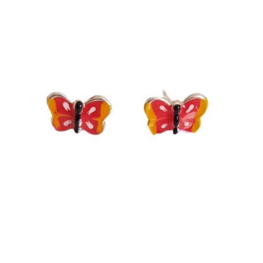 Red And Yellow Butterfly Sterling Silver Earrings