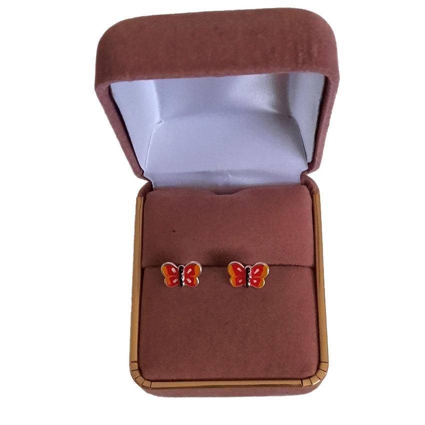 Red And Yellow Butterfly Sterling Silver Earrings