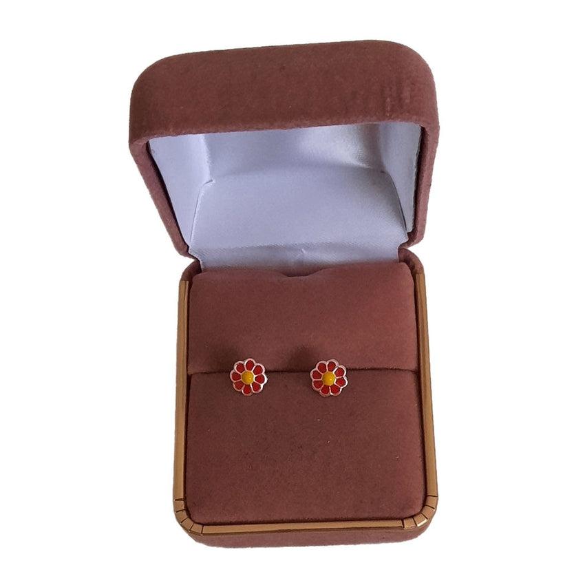 Red And Yellow Flower Sterling Silver Earrings
