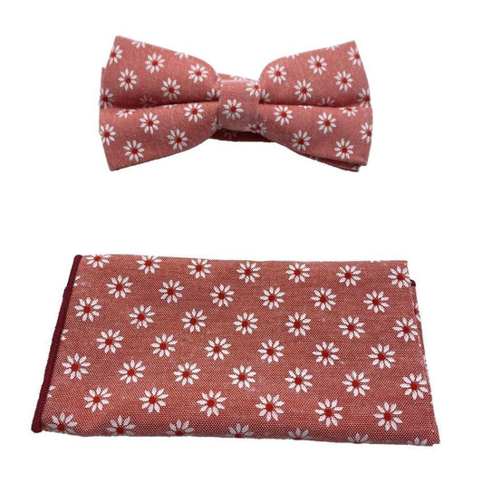 Red Bow Tie Set With White Daisy Petals