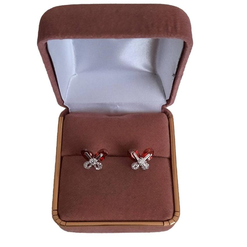 Red Butterfly Silver Earrings