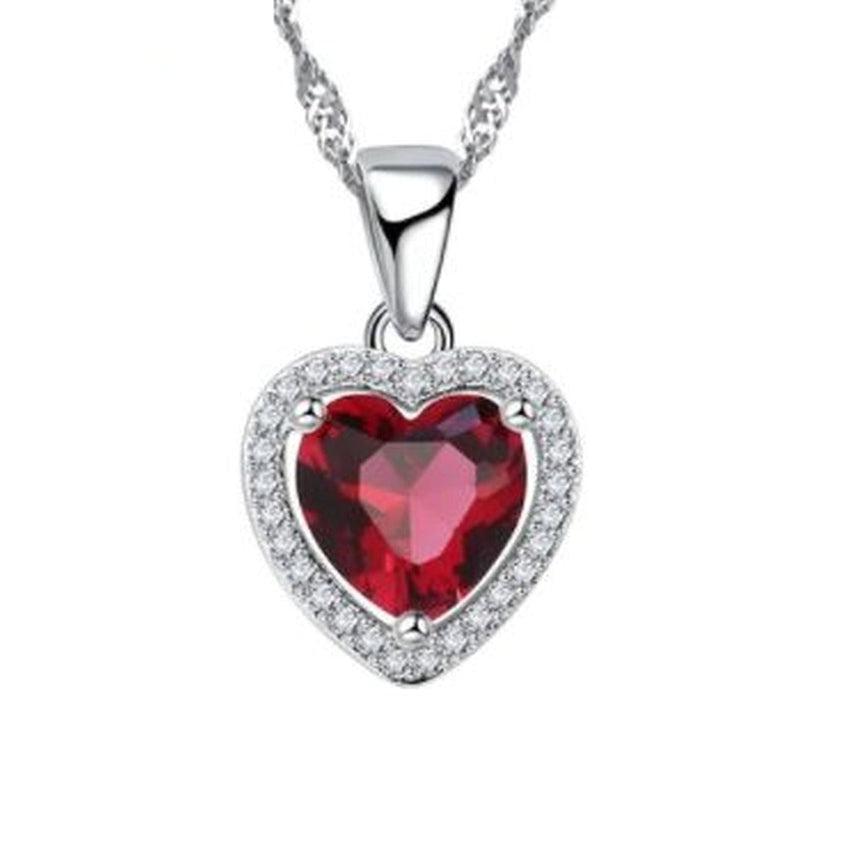 Red Cubic Zirconia Heart Centre With CZ Surround Necklace