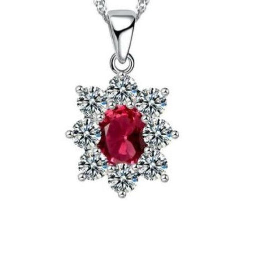 Red Cubic Zirconia Oval Centre Stone Pendant
