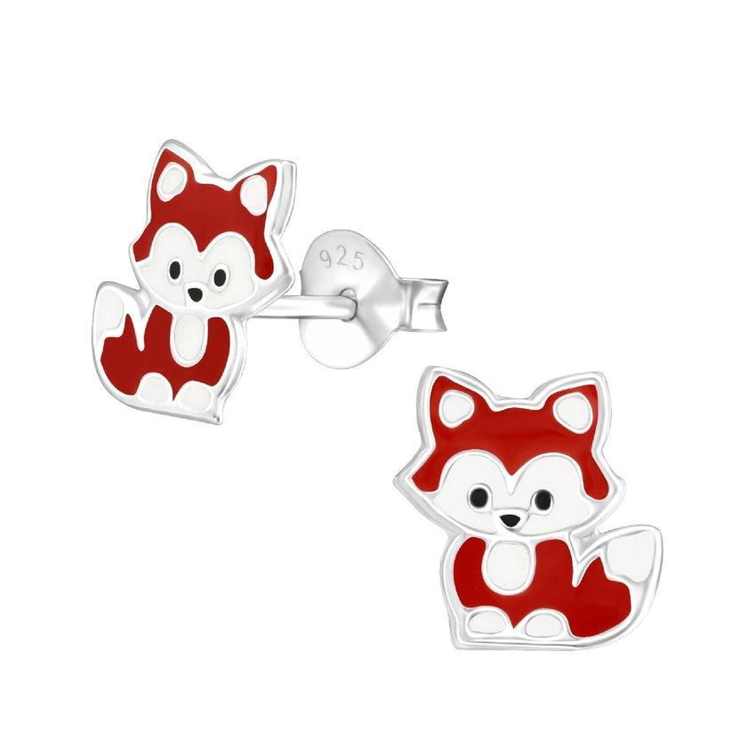 Red Enamel Sterling Silver Fox Earrings