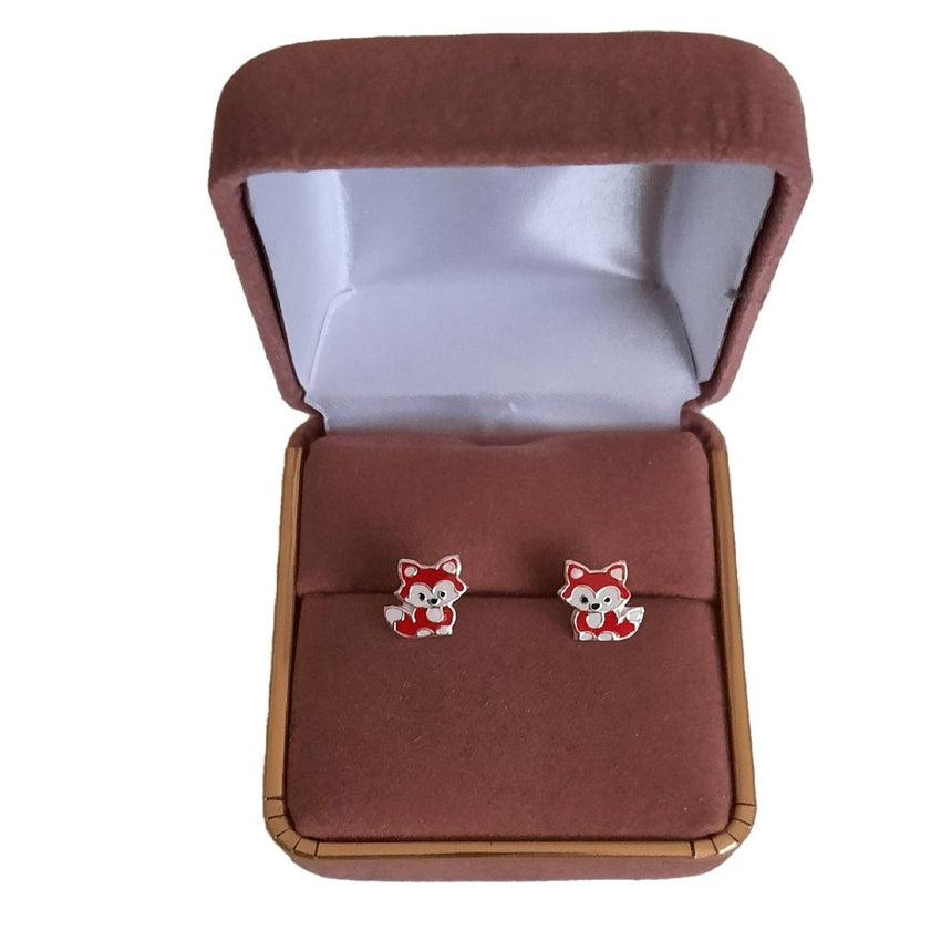 Red Enamel Sterling Silver Fox Earrings