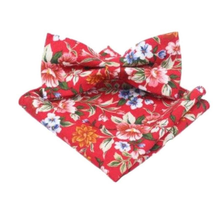 Red Flower Pattern Matching Dicky Bow And Hanky Set