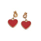 Red Heart Clip On Drop Earrings