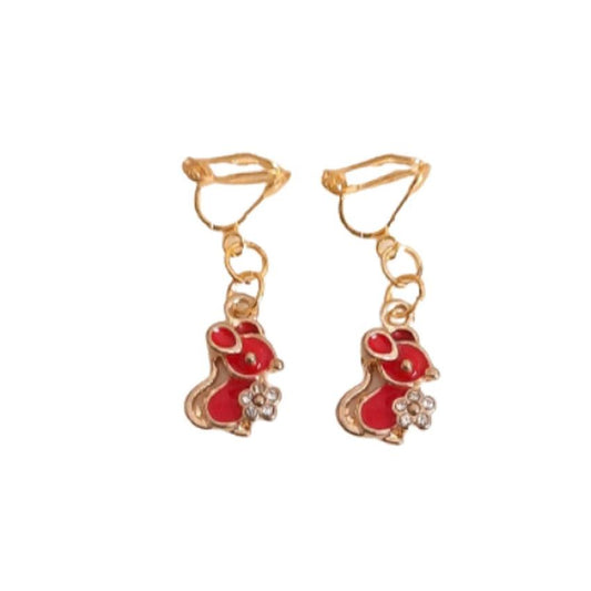 Red Mouse Clip On Earrings
