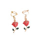 Red Rose Clip On Earrings