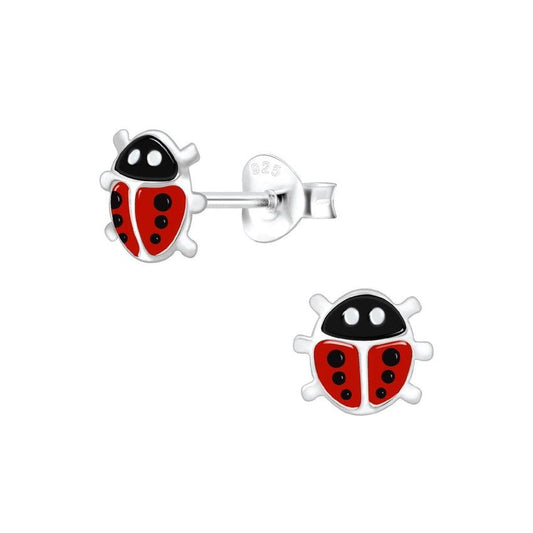 Red Sterling Silver Ladybird Childrens Stud Earrings
