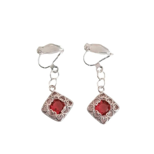 Red Stone Filigree Clip On Earrings