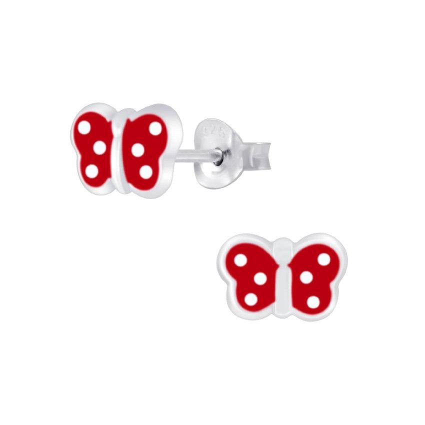Red With Silver Spots Sterling Silver Butterfly Earrings
