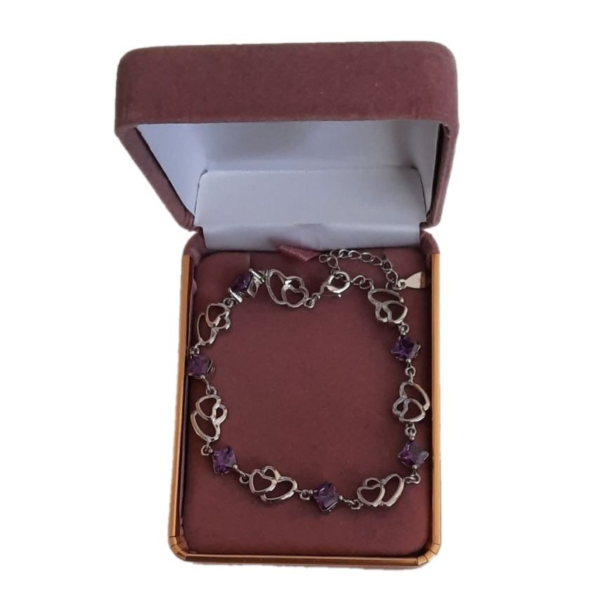 Rhodium Plated Bracelet With Purple Centre Stones(2)