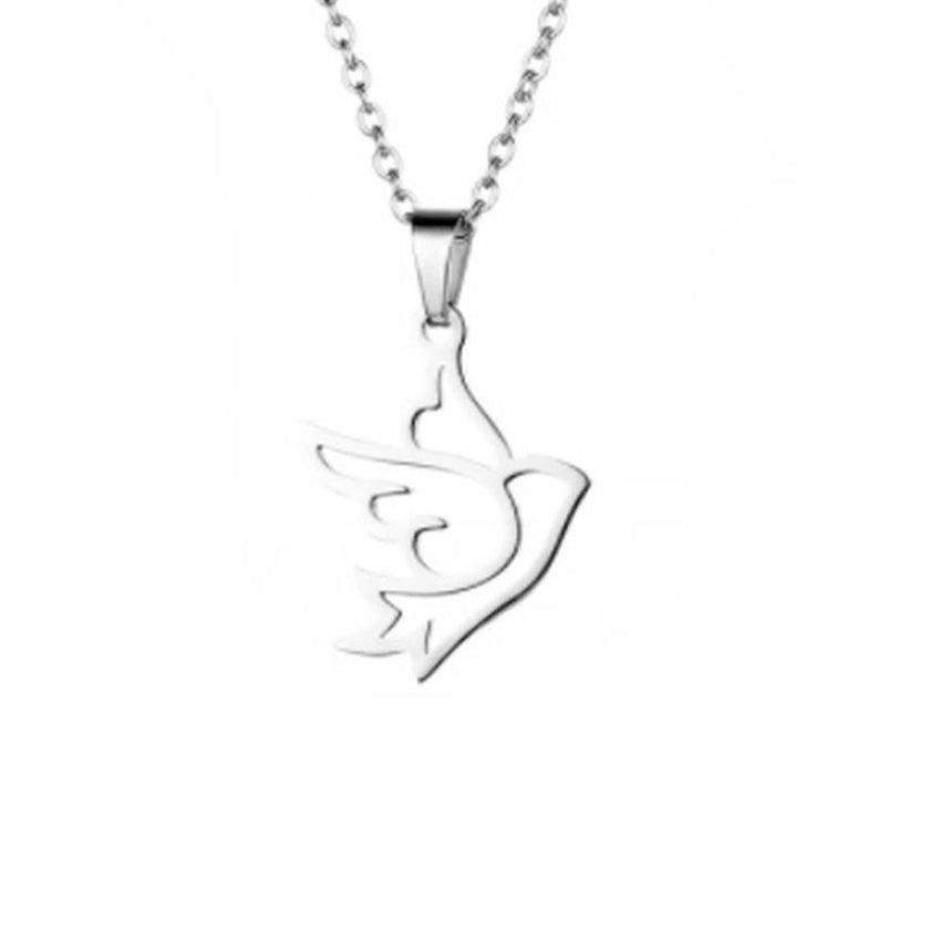Rhodium Plated Confirmation Dove Of Peace Necklace