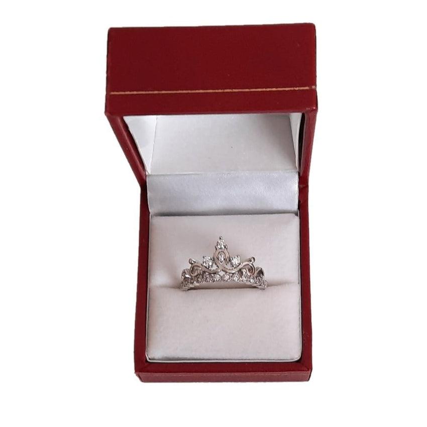 Rhodium Plated Silver CZ Crown Ring