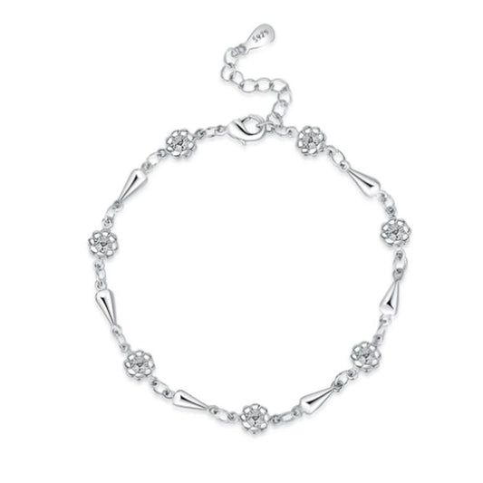 Rhodium Plated Silver Flower Bracelet