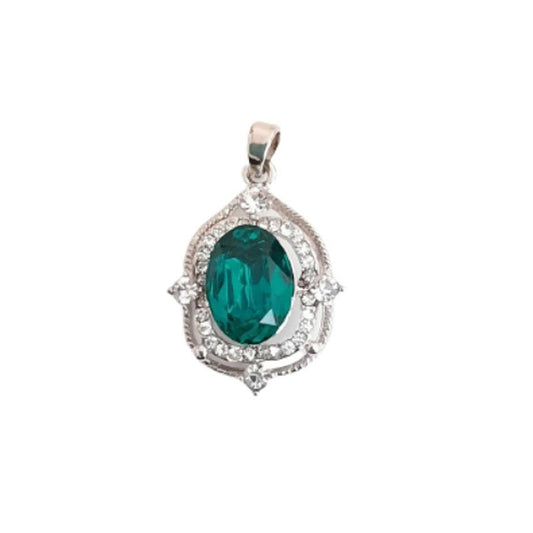 Rhodium Plated Crystal Decorated Edge Aquamarine Pendant