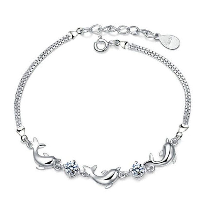 Rhodium Plated Girls CZ Dolphin Bracelet