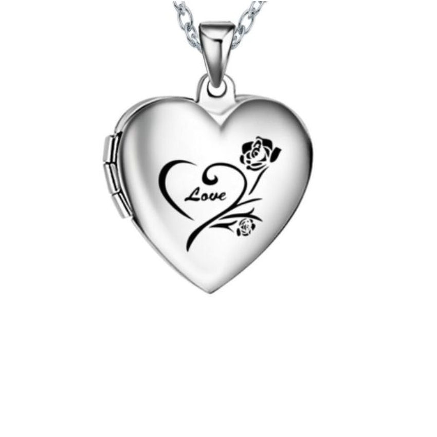 Rose And Love Inscribed Silver Plated Heart Shape Locket