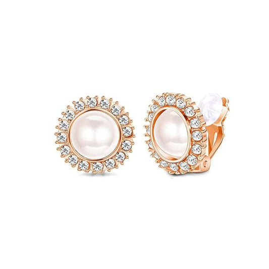 Rose Gold Diamante Pearl Clip On Earrings