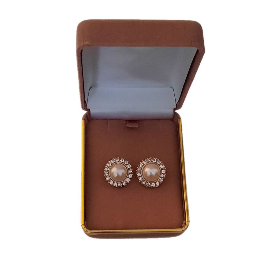 Rose Gold Diamante Pearl Clip On Earrings(2)