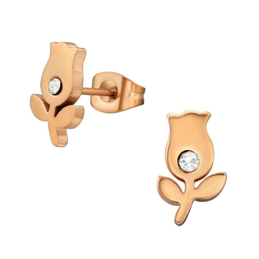 Rose Gold Surgical Steel Tulip Flower Earrings