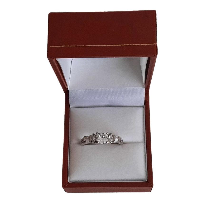 Round And Square Cubic Zirconia Sterling Silver Ring