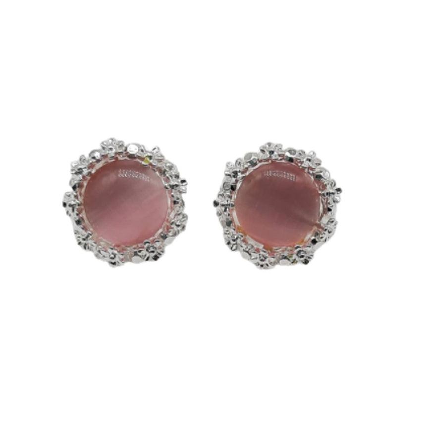 Round Big Pink Crystal Stud Earrings