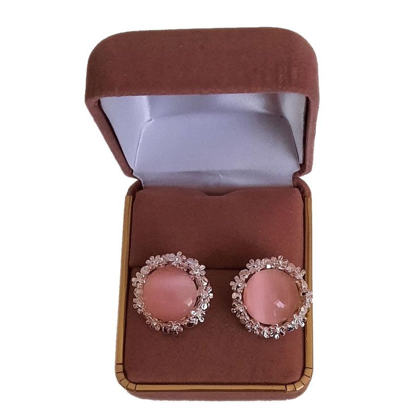 Round Big Pink Crystal Stud Earrings