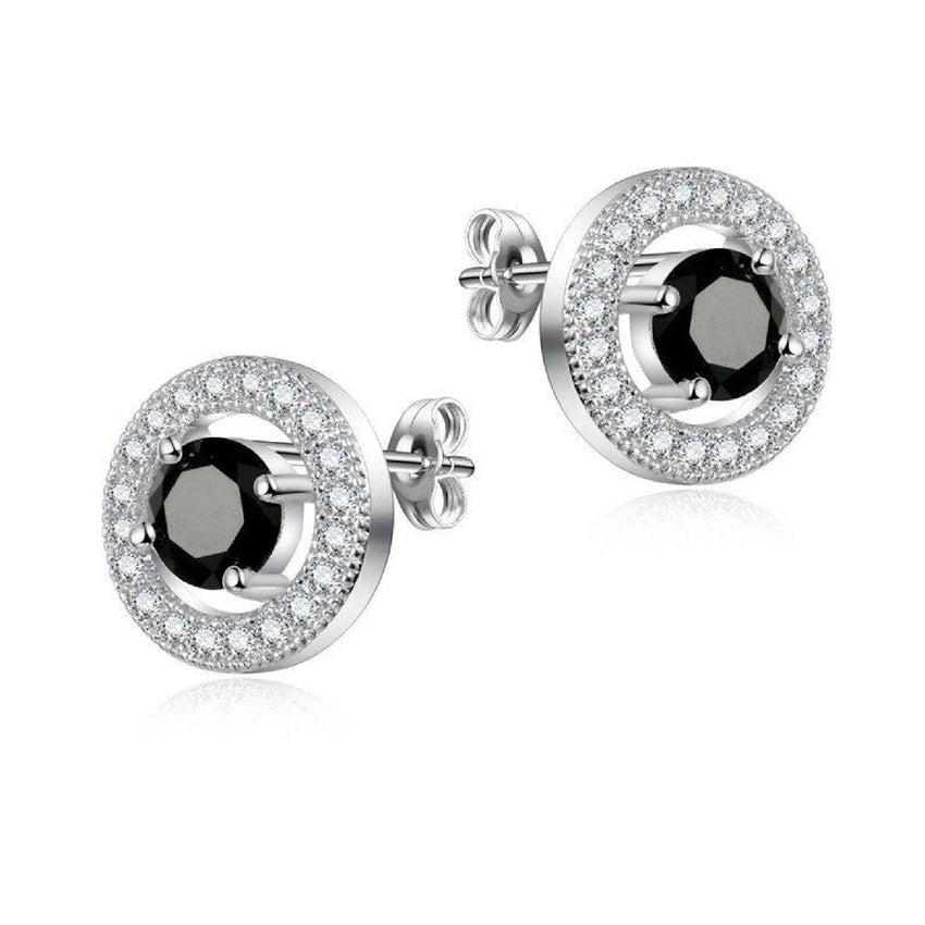 Round Black Centre Cubic Zirconia Stud Earrings