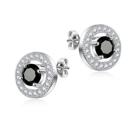 Round Black Centre Cubic Zirconia Stud Earrings