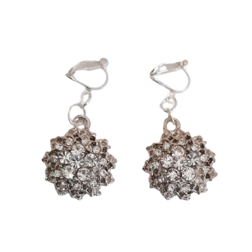 Round Bling Diamante And Silver Clip On Earrings