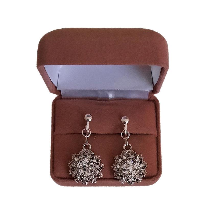 Round Bling Diamante And Silver Clip On Earrings