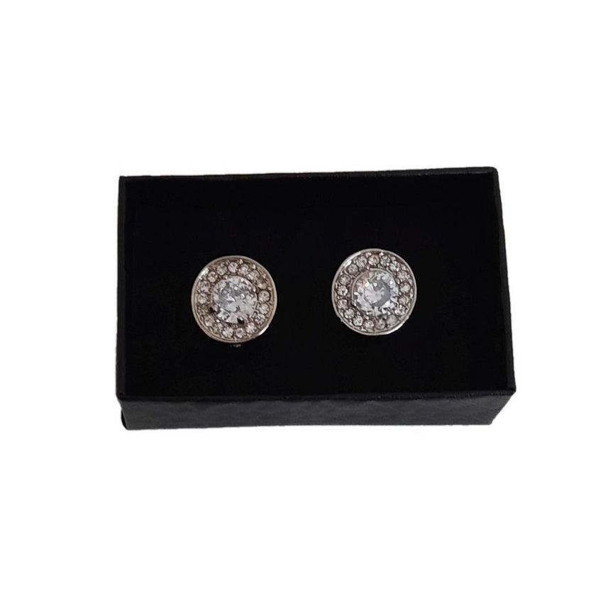 Round Diamante Edged Silver Tone Cufflinks