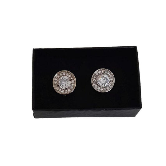 Round Diamante Edged Silver Tone Cufflinks